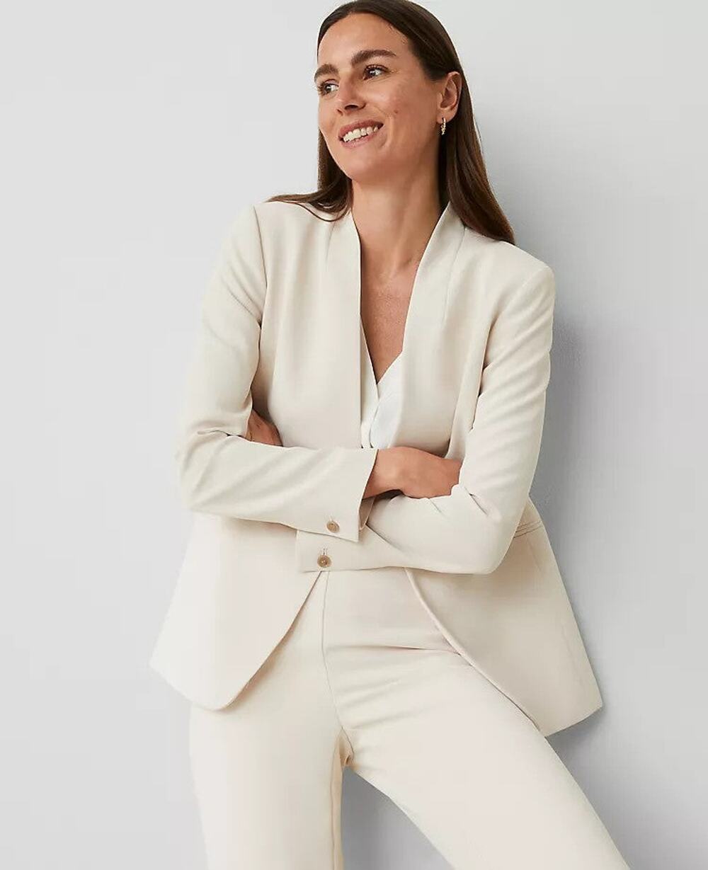 Ann Taylor Loft The Long Collarless Blazer in Ivory  - 0